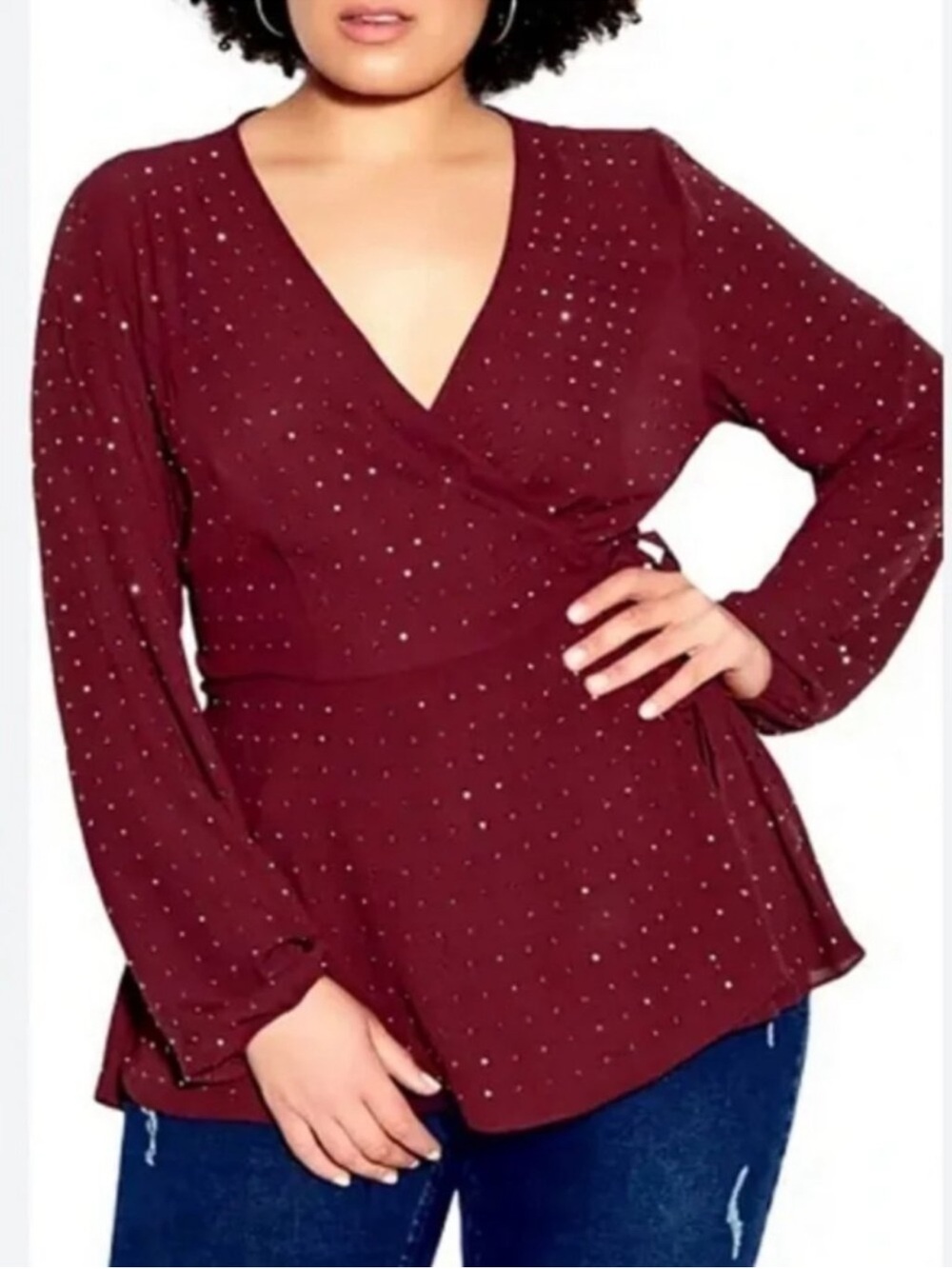 City Chic Women's Bling Flirt Embellished Burgundy Wrap
Blouse 16